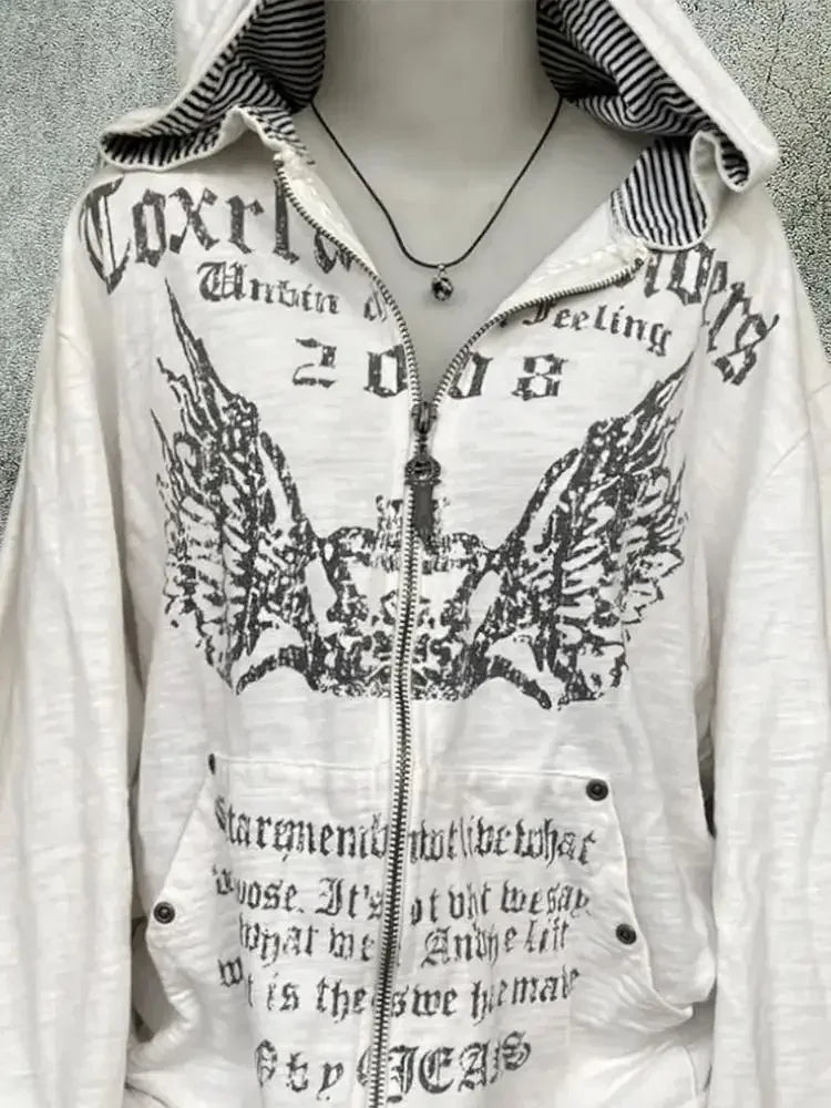 Print Tunic Y2k Zipper Hoodie