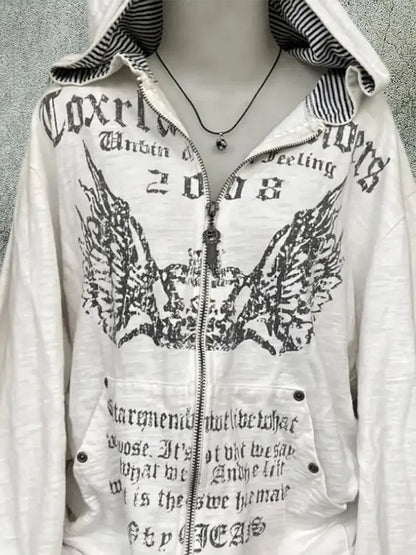 Print Tunic Y2k Zipper Hoodie