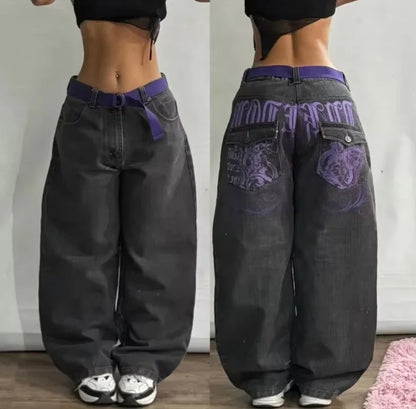 Embroidered Loose High-Waist Jeans