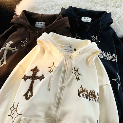 Embroidery Hoodies Street Zip Up Hoodie