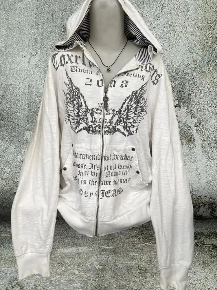 Print Tunic Y2k Zipper Hoodie