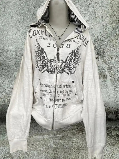 Print Tunic Y2k Zipper Hoodie