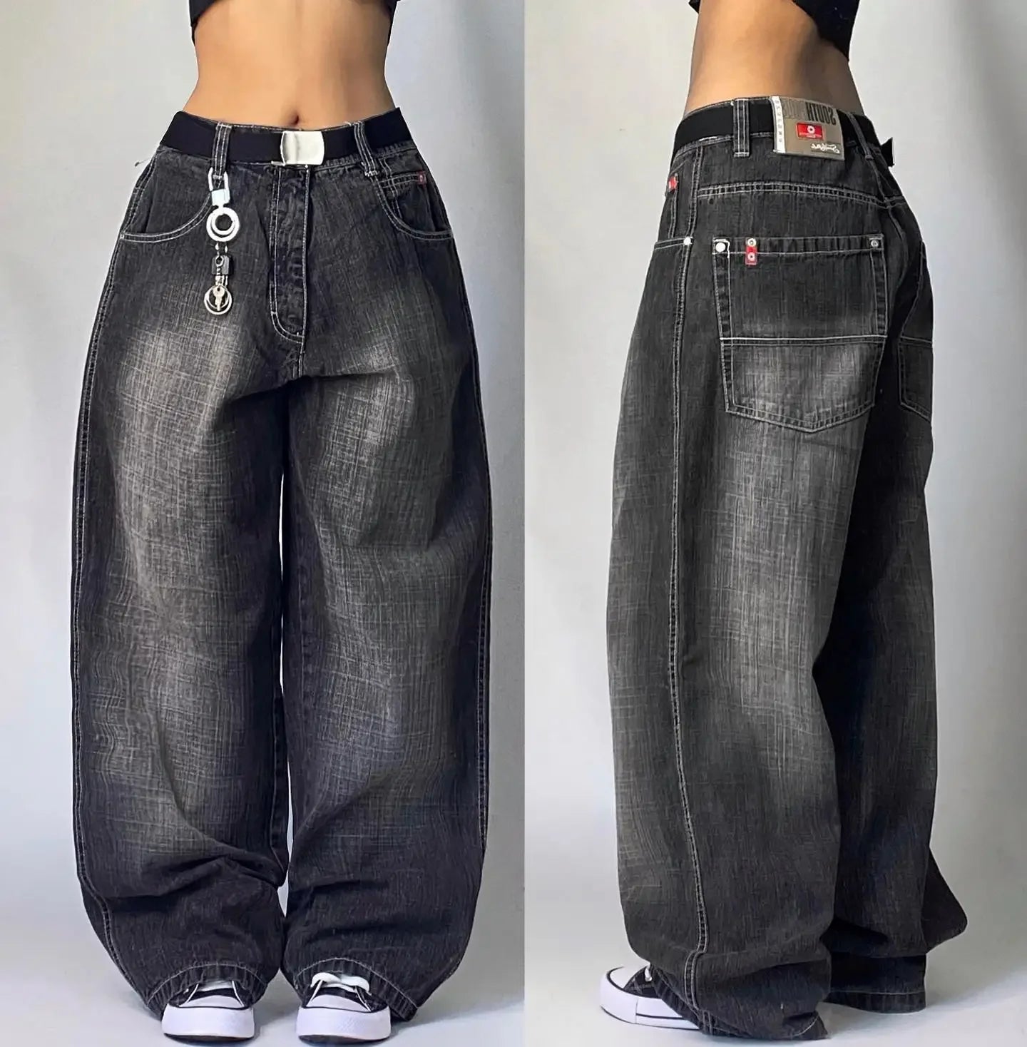 Letter Embroidery Baggy Jeans