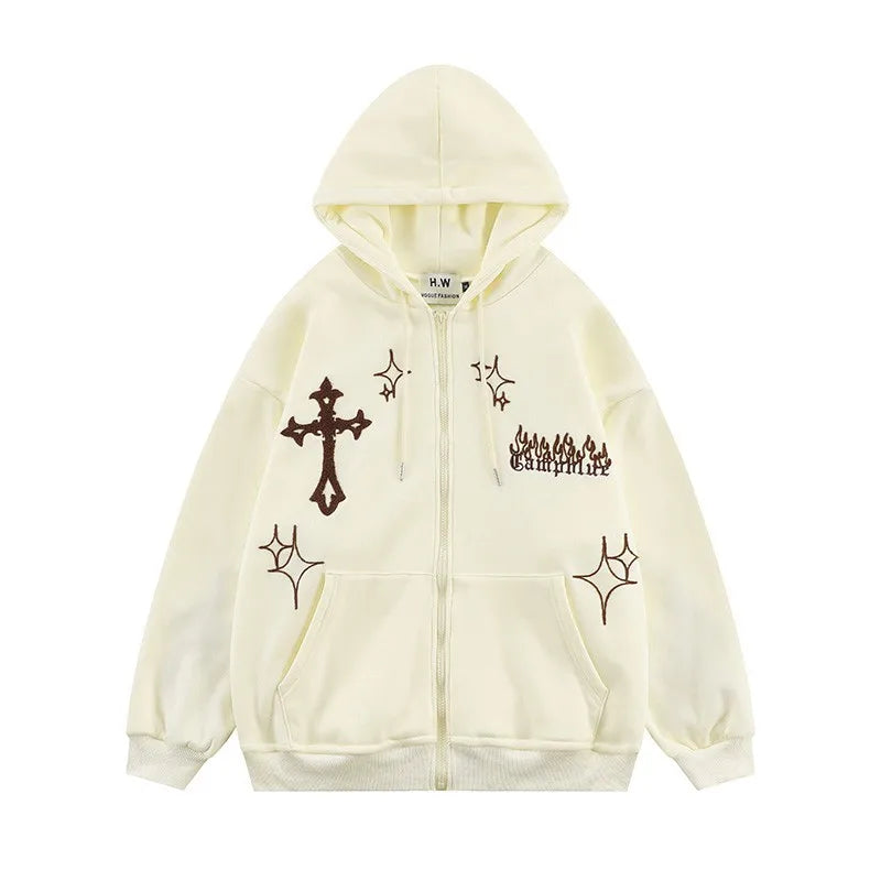 Embroidery Hoodies Street Zip Up Hoodie