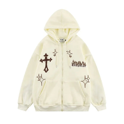 Embroidery Hoodies Street Zip Up Hoodie