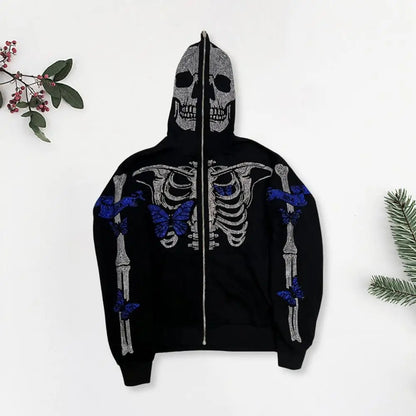 Unisex Streetwear Rhinestone Skeleton Hoodie
