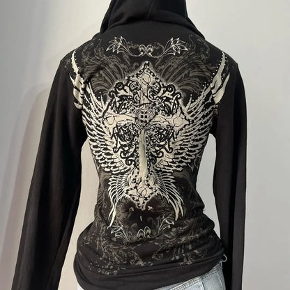 gothic wings rhinestone zipper hoodie
