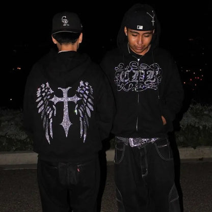 Casual Streetwear Rhinestone Hoodie