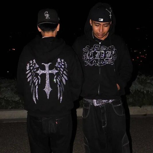 Casual Streetwear Rhinestone Hoodie