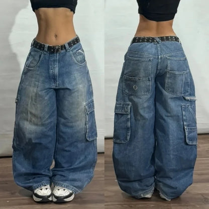 Embroidered Letter Patch Baggy Jeans