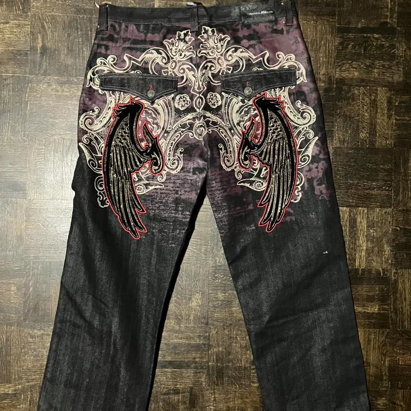 Letter Embroidery Baggy Jeans