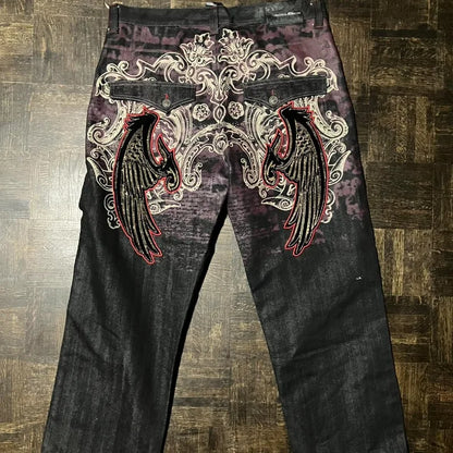 Letter Embroidery Baggy Jeans