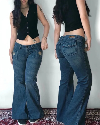 Embroidered Loose High-Waist Jeans