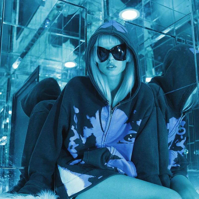 Goth Print Zip Up Hoodie
