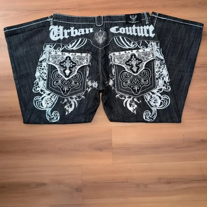 Embroidered Loose High-Waist Jeans