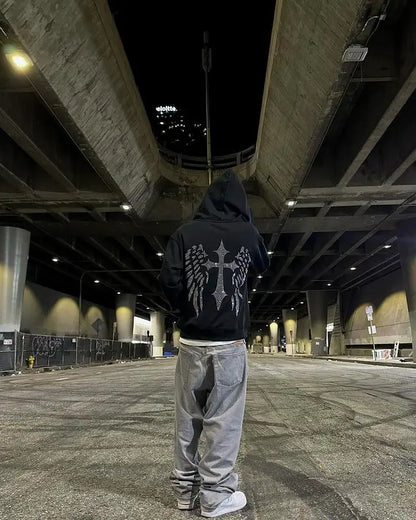 Casual Streetwear Rhinestone Hoodie