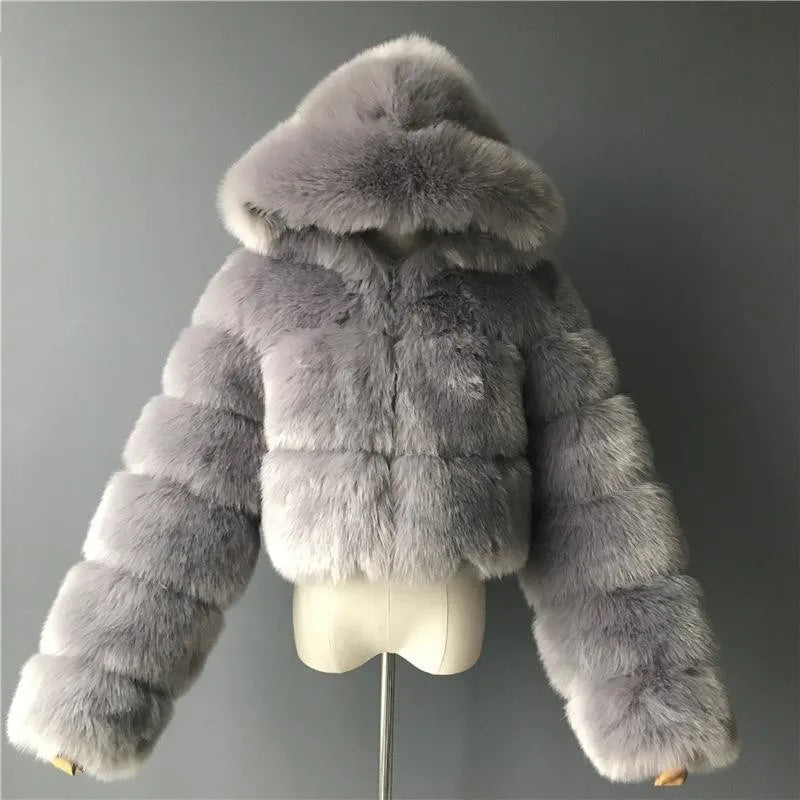 Imitation Fox Fur Long Sleeve Fur Coat