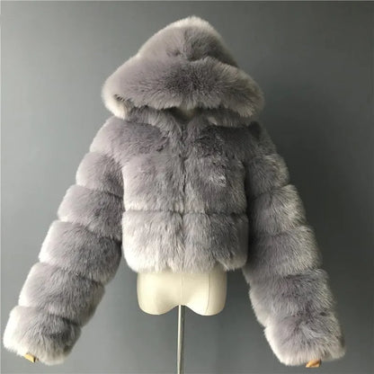 Imitation Fox Fur Long Sleeve Fur Coat