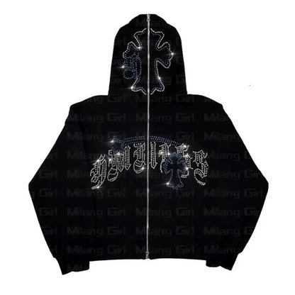 Rhinestone Streetwear Hoodie