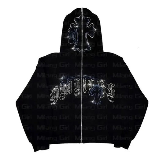 Rhinestone Streetwear Hoodie
