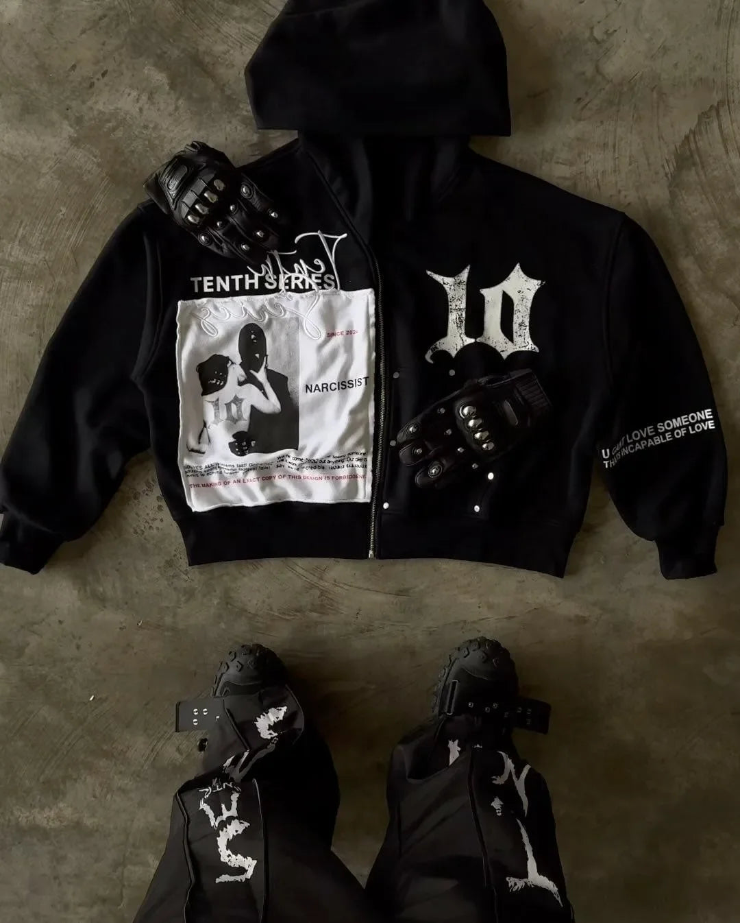 NARCISSIST Black Gothic Zip Up Hoodies