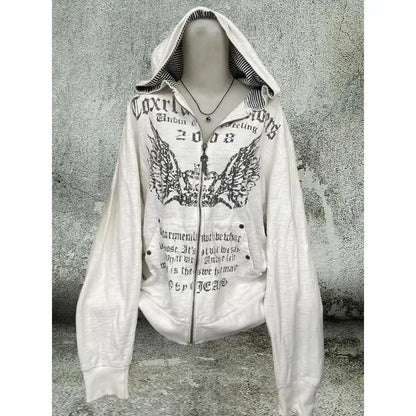 Print Tunic Y2k Zipper Hoodie
