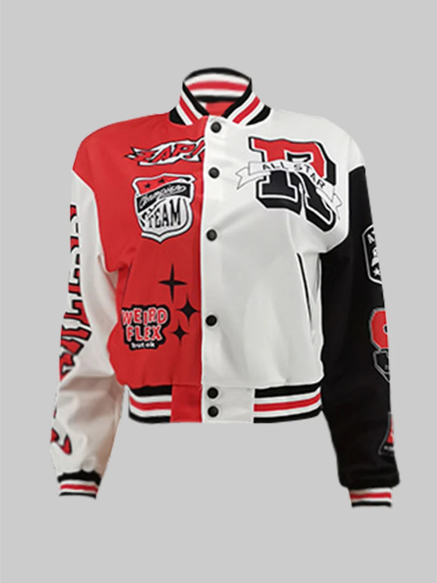 LW Baseball Collar Letter Print Varsity Jacket