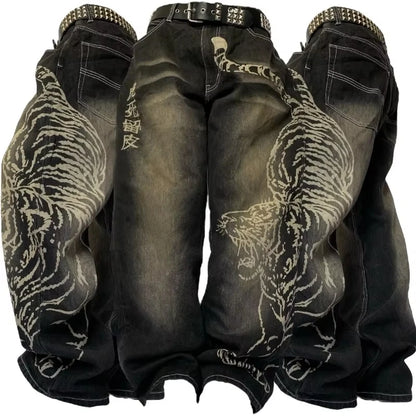 Letter Embroidery Pattern Jeans