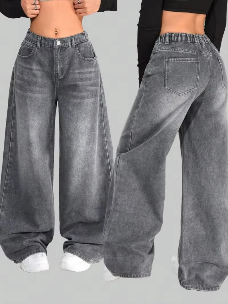 Letter Embroidery Baggy Jeans
