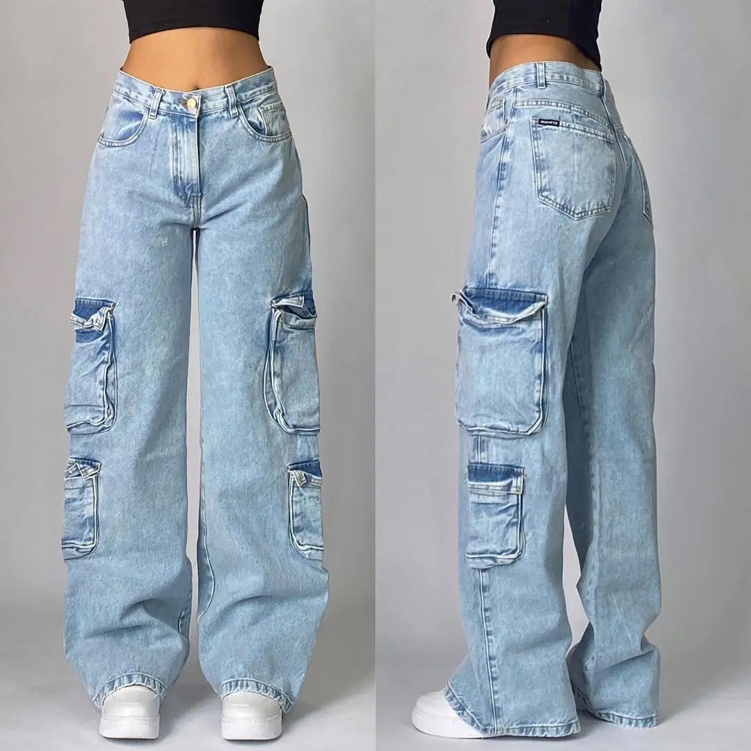 Embroidered Letter Patch Baggy Jeans
