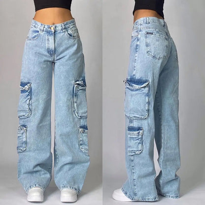 Embroidered Letter Patch Baggy Jeans