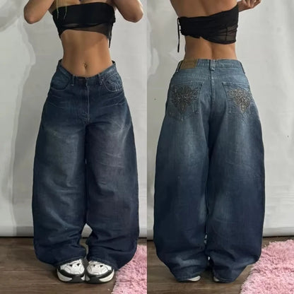Letter Embroidery Pattern Jeans