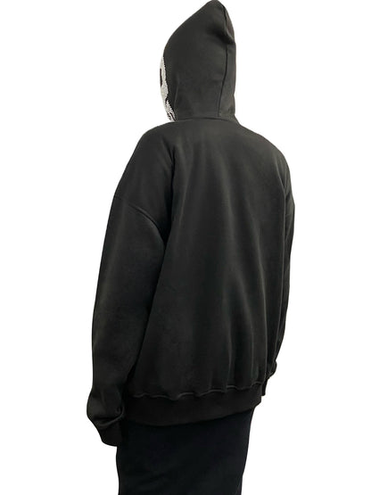 Skeleton Print Full Zip Up Punk Hoodie