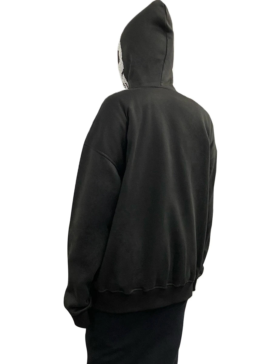 Skeleton Print Full Zip Up Punk Hoodie