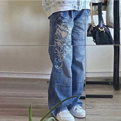 Womens Graphic Printed Straight Jeans