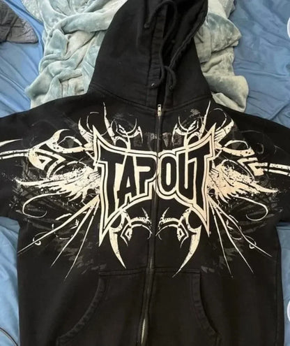 Vintage Gothic Fashion Letter Print Zip Up Hoodie