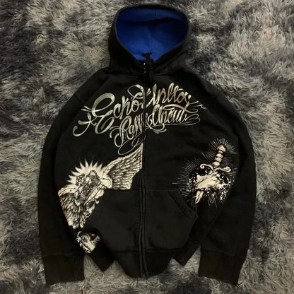 Oversized Skull Pattern Printed Hoodie