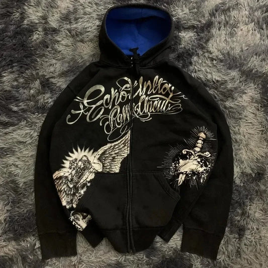 Oversized Skull Pattern Printed Hoodie