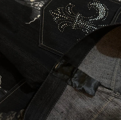 Embroidered Letter Patch Baggy Jeans