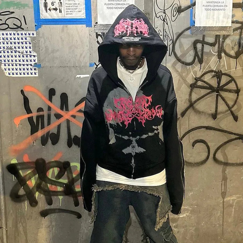 Streetwear Graphic Zip-Up Hoodie