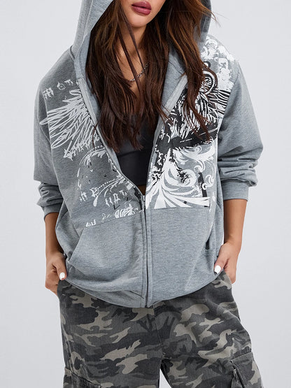 y2k Wing Print Hoodie