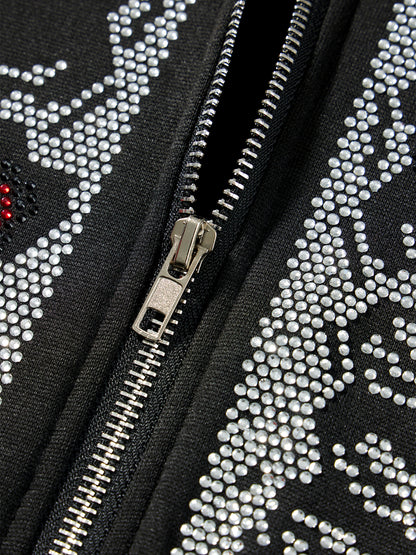 Skeleton Print Full Zip Up Punk Hoodie