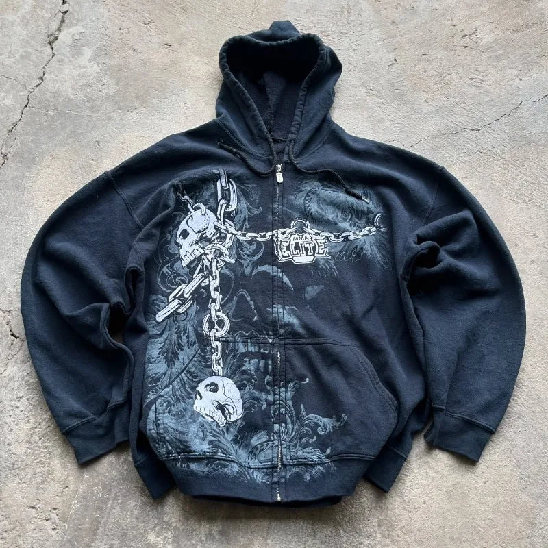 Oversized Skull Print Hoodie