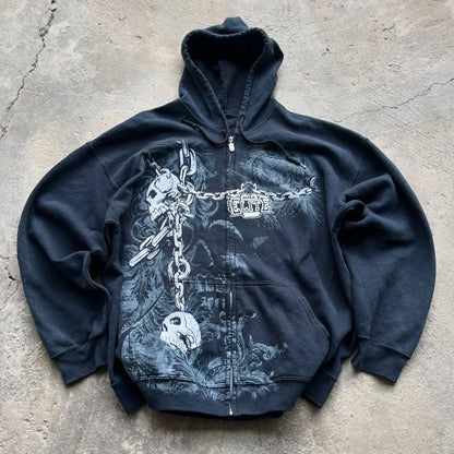 Oversized Skull Print Hoodie