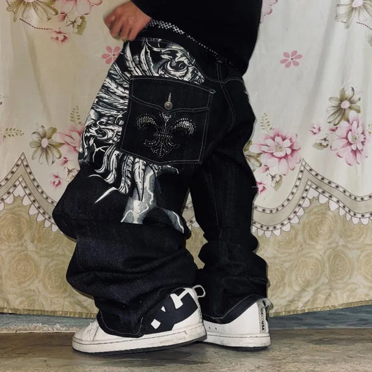 Embroidered Letter Patch Baggy Jeans