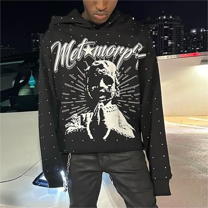 Gothic Black Graphic Pullover Oversized Sweatshirts
