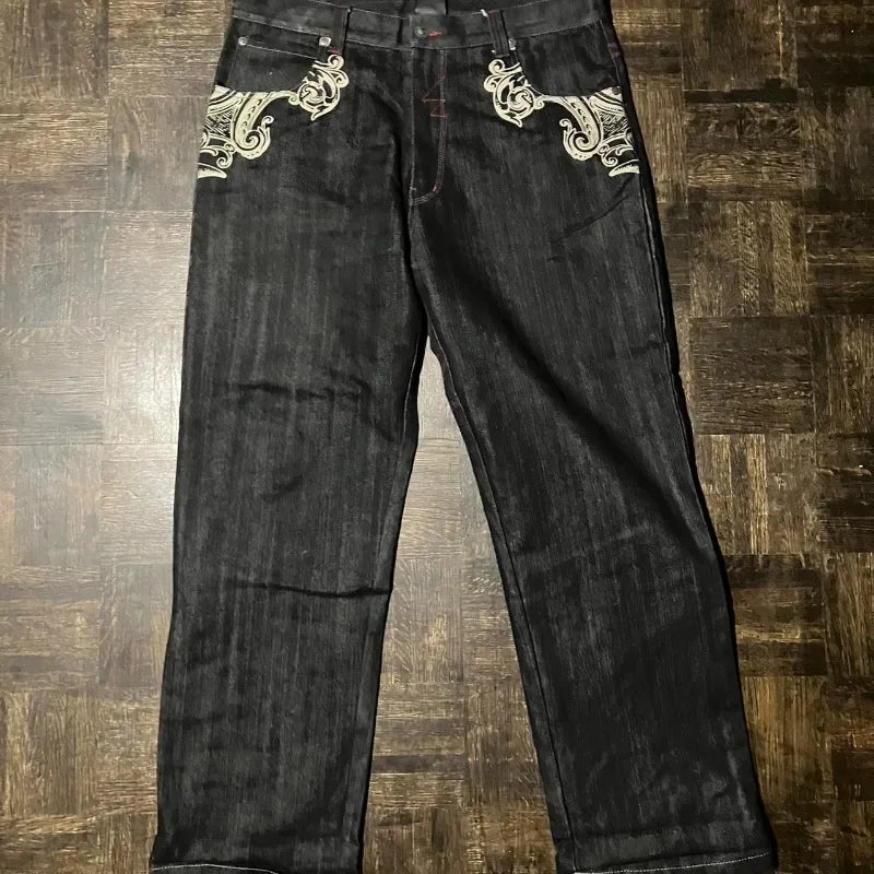 Letter Embroidery Baggy Jeans