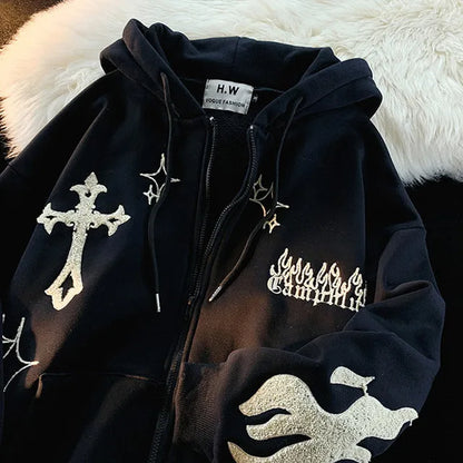 Embroidery Hoodies Street Zip Up Hoodie