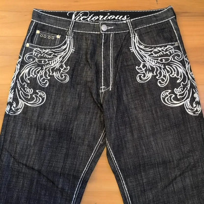 Embroidered Loose High-Waist Jeans