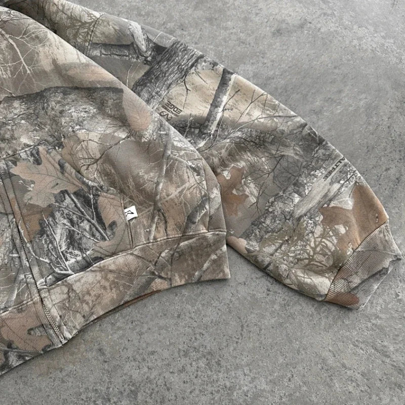 Retro Streetwear Camouflage Zip-Up